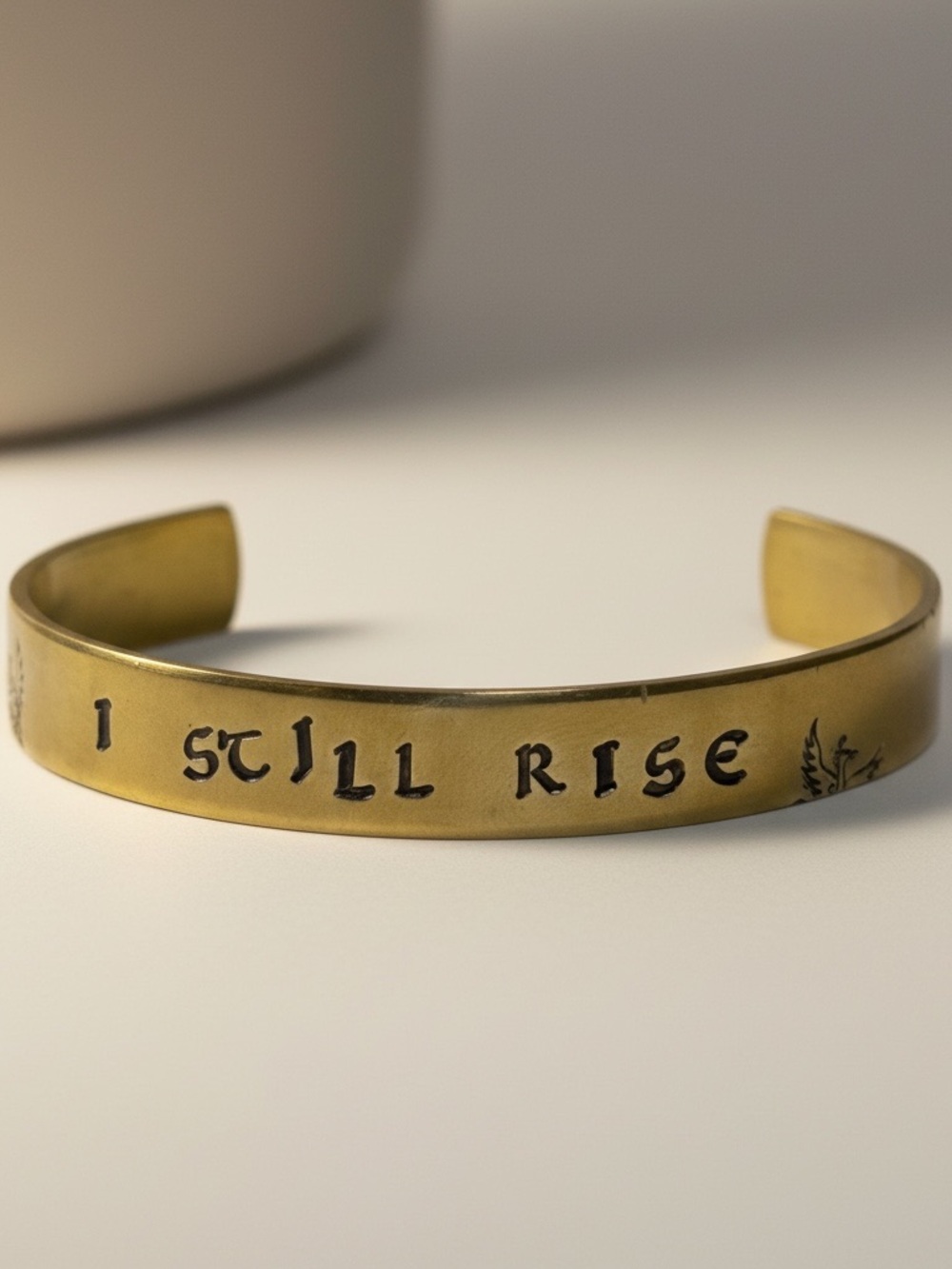Handmade stamped motivational phoenix gold brass adjustable cuff‎ bracelet